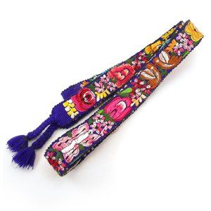 Vintage Woven Colorful Sash Tie Belt Floral Tassel Purple Heavily Embroidered